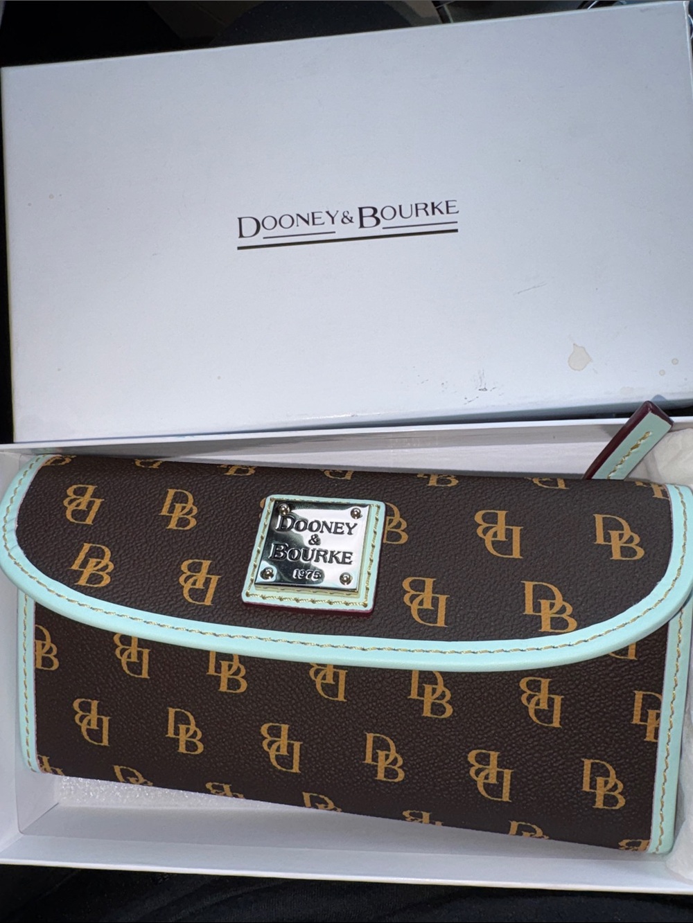 Dooney & Bourke Brown Monogram Continental Wallet with Mint Trim